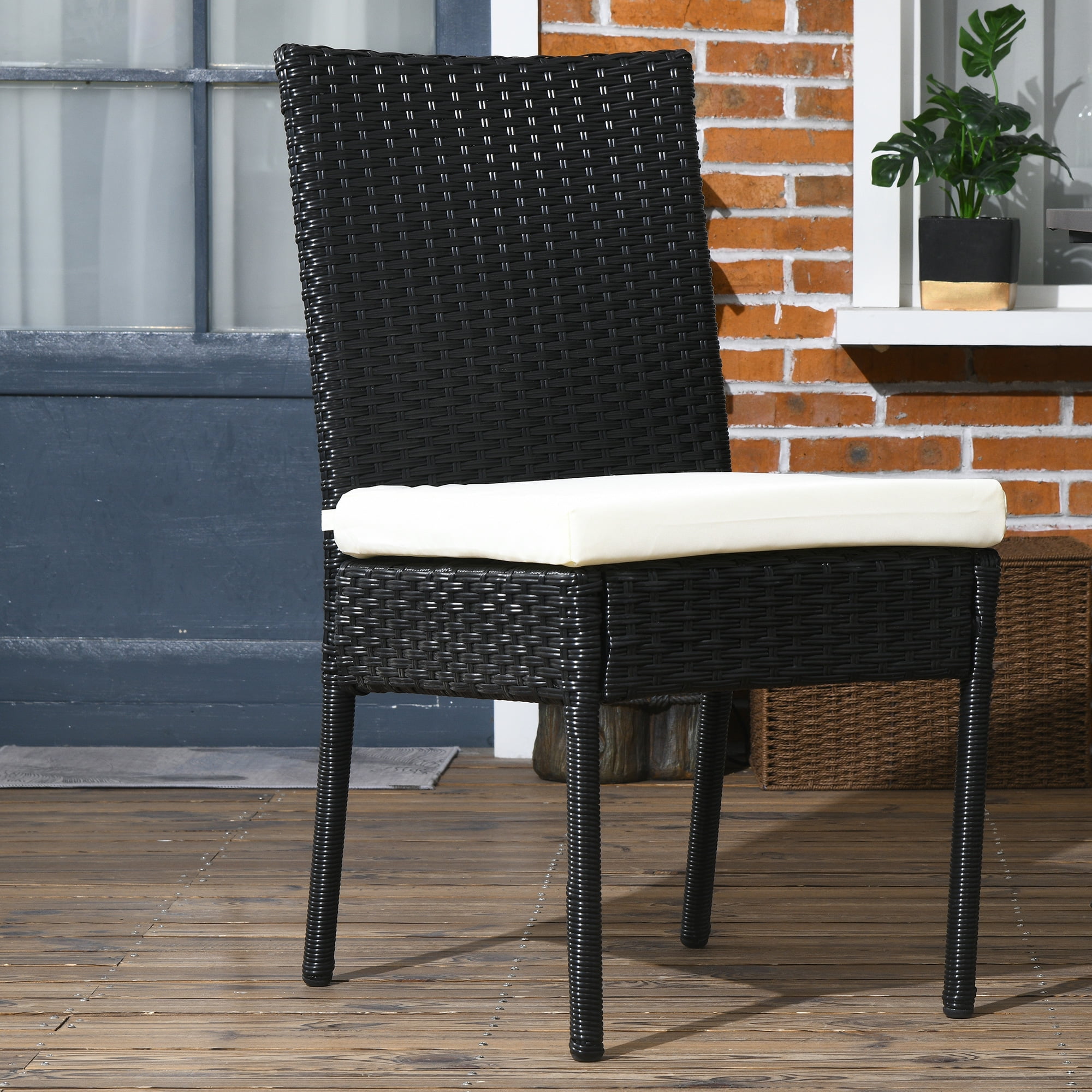 Outsunny 4 Outdoor Dining Chairs, Cushioned Patio Wicker Dining Chairs, Black