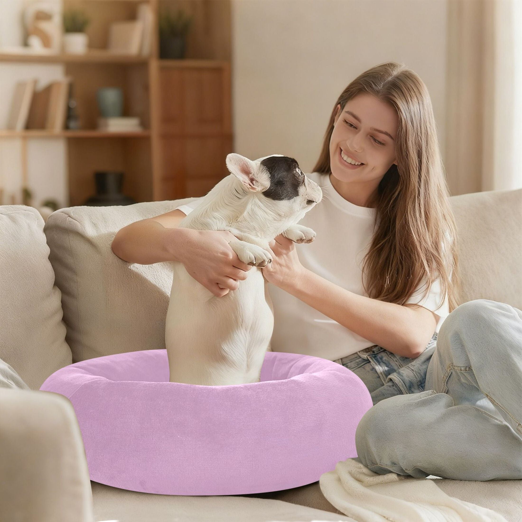 Iauyy Pet Couch Donut Cat Bed for Indoor Cats/Small Dogs Washable & Machine with Non-slip Bottom Calming Cat Furniture, Clean and Minimalist Colors (M)