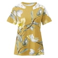 thumbnail image 4 of ICHUANYI Clearance Women Ladies Printing Short Sleeve Round Neck Pullover Lace Tops Blouse(Yellow, XXL) ICHUANYI WER2023081001030, 4 of 5