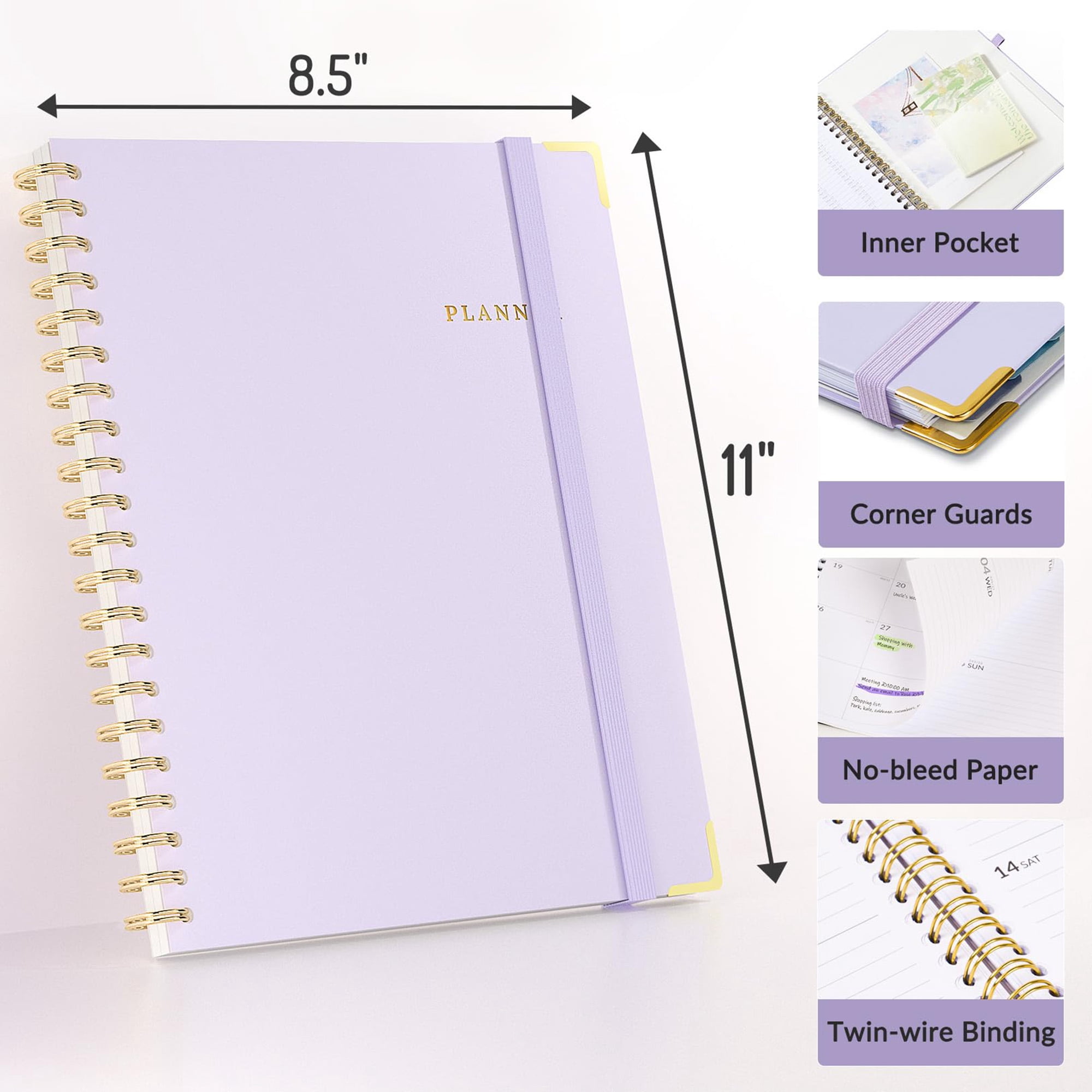 2026 Planner Hardcover, Weekly Monthly Calendar Organizer January to December, 8.5 X 11 A4 Agenda Book with Tabs, Inner Pocket for Notes, Office College Home Use, Purple