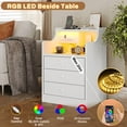 thumbnail image 6 of Nightstand with Charging Station and LED Lights, Night Stand with Hutch and Storage Drawers, White, 6 of 8