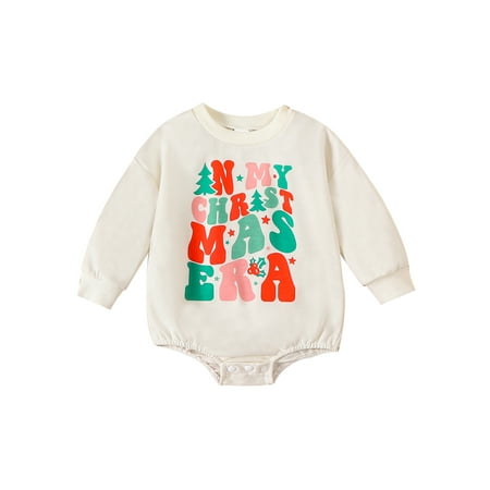 

Bslissey Baby Girl Boy Christmas Sweatshirt Romper Long Sleeve Holly Berry Letter Print Loose Jumpsuit Newborn Infant Casual Bodysuit Daily Clothes 3M 6M 12M 18M