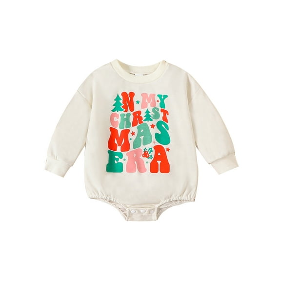 Bagilaanoe Newborn Baby Girl Boy Christmas Romper Sweatshirt Long Sleeve Bodysuits Letter Print Pullover 3M 6M 12M 18M Infant Casual Tee Tops