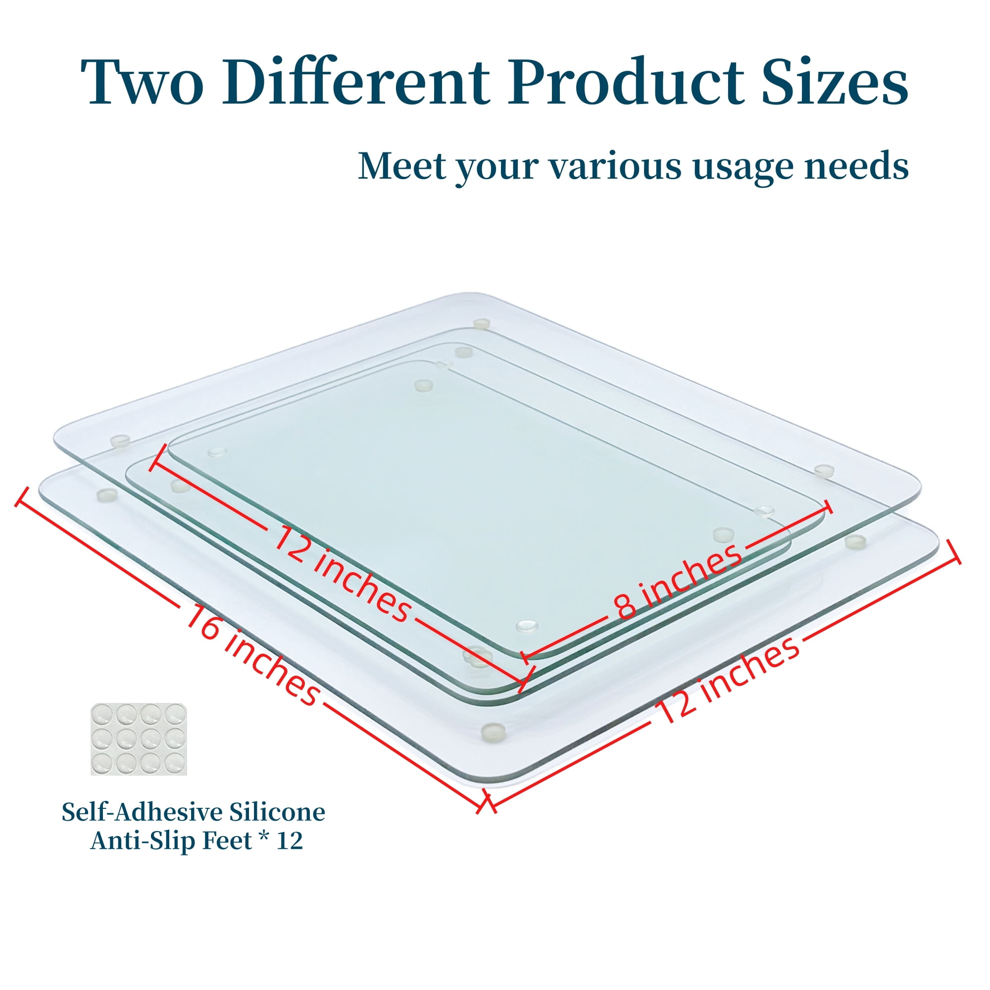 Set of 4 Tempered Glass Cutting Boards for Kitchen, Clear Non-Slip Chopping Boards with Rubber Feet, Heat-Resistant Shatterproof Countertop Protector, 2 Sizes (16"x12" & 12"x8")