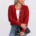 thumbnail image 6 of ShomPort V-Neck Knit Sweater Cardigan for Women Fall Elegant Cropped Long Sleeve Button Down Knit Outwear, 6 of 6