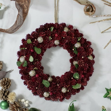 Red Pine Cone and Berry Artificial Christmas Wreath - 12-Inch, Unlit