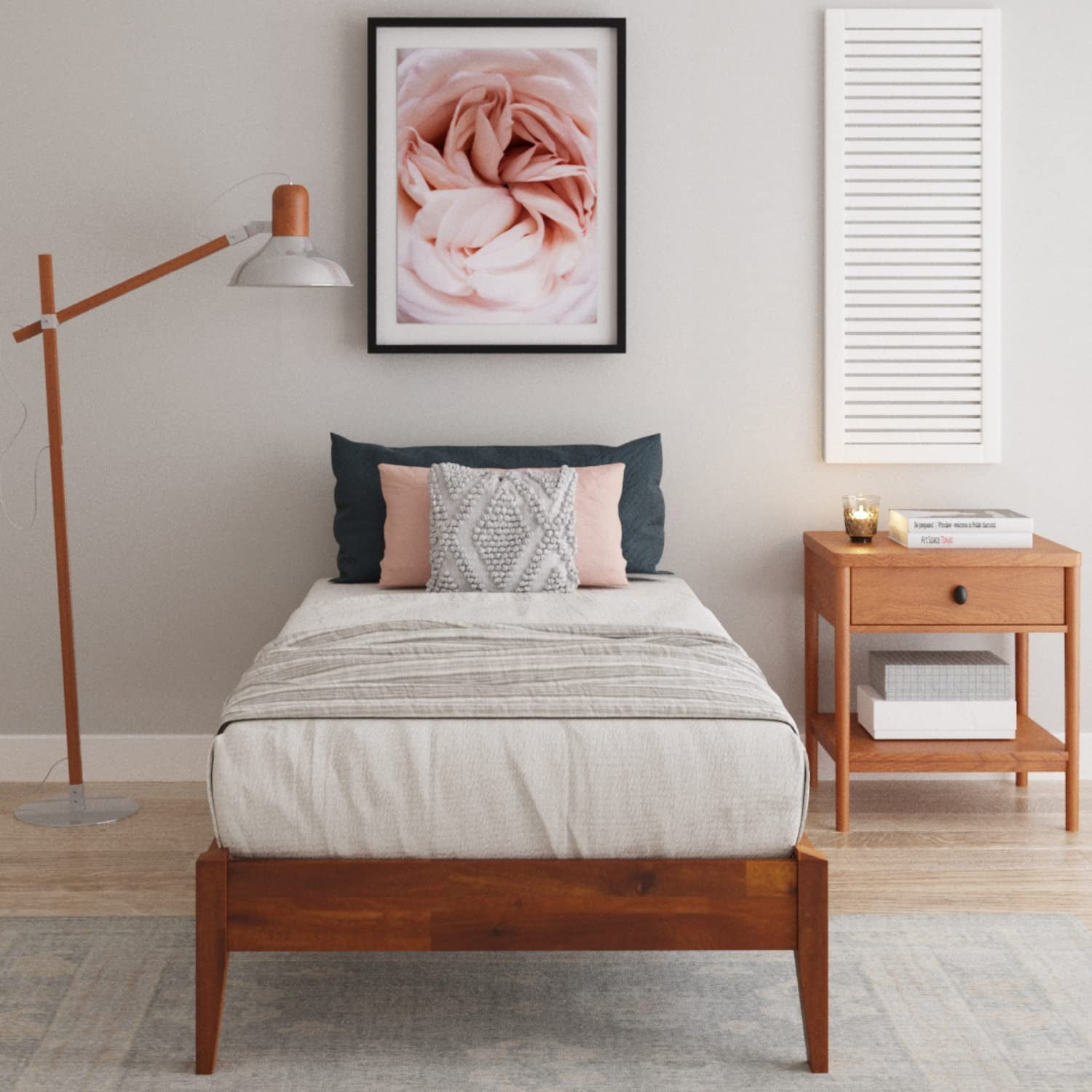 BME Twin Size Dinkee Deluxe Wooden Bed Frame, No Headboard, Hard