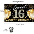 thumbnail image 2 of Sweet 16 Backdrop Birthday Decorations, Sweet Sixteen Photo Booth Props, Black Gold Happy 16th Birthday Party Decorations For Girls, Large Fabric 16th Birthday Backdrop Banner 84 * 59 inch, 2 of 6