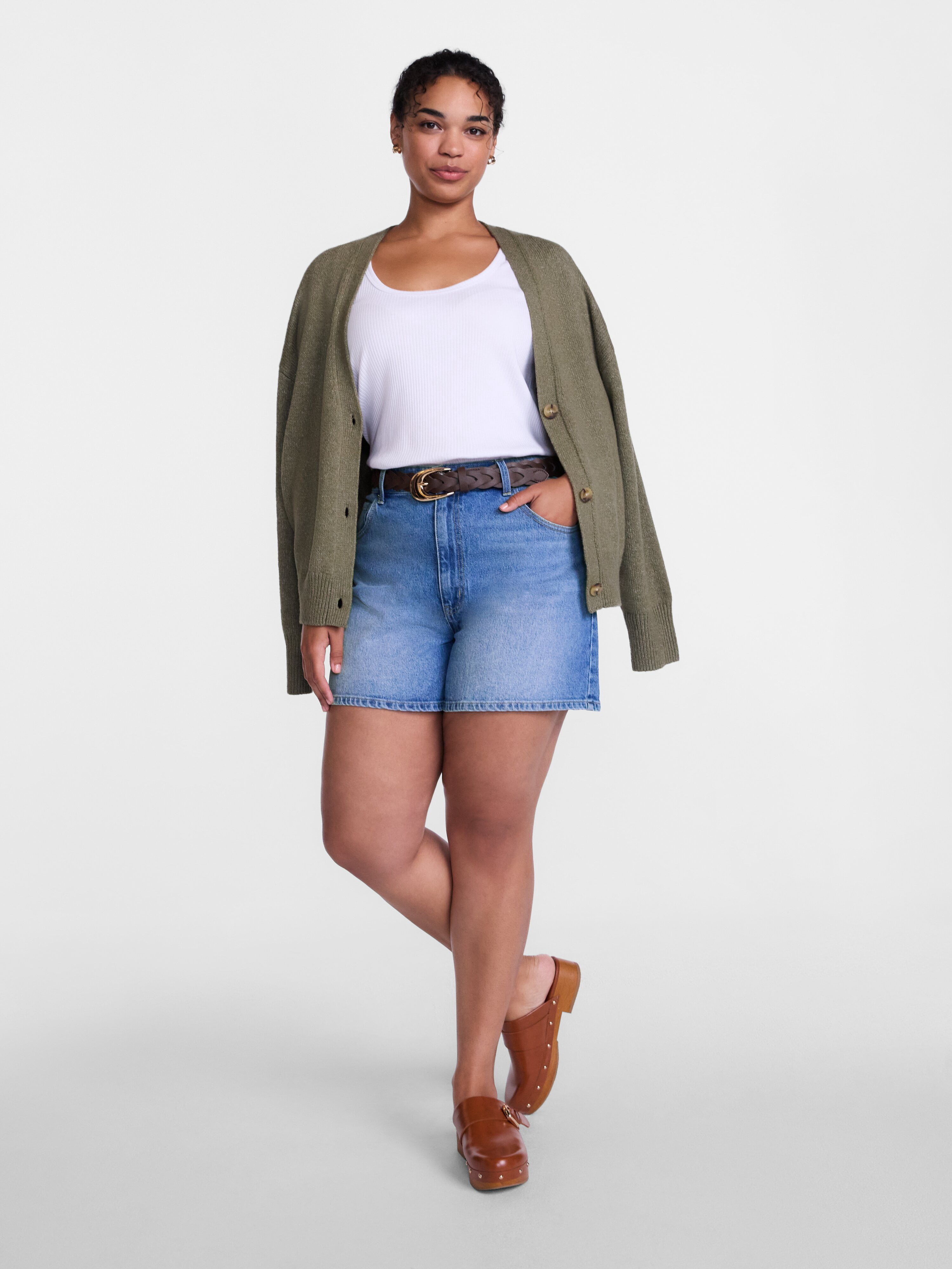 Scenario Women's High Rise A-Line Denim Shorts, 5" Inseam, Sizes 0-20