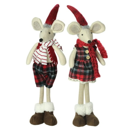 Set Of 2 Plush Red Plaid Standing Christmas Mice Decorations Set of 2 Plush Red Plaid Standing Christmas Mice Decorations - Set Of 2 Plush Red Plaid Standing Christmas Mice Decorations