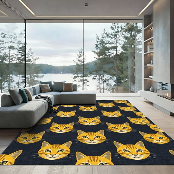 ODIKA 4' x 6' Machine Washable Non-Slip Area Rug, graphic print High Traffic Rug, Orange, 1128491