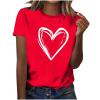 thumbnail image 1 of Hauts pour Femmes Saint-Valentin Manches Courtes Imprimé Cœur Col Rond T-Shirt Décontracté Rouge TTTG, 1 of 6
