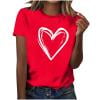 Hauts pour Femmes Saint-Valentin Manches Courtes Imprimé Cœur Col Rond T-Shirt Décontracté Rouge TTTG