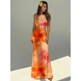 thumbnail image 4 of Orange Hawaiian Floral Print Backless Maxi Dress For Women, Summer Beach Resort Wear, 4 of 8