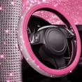 thumbnail image 5 of CAR PASS Diamond Pink Leather Steering Wheel Cover, with Bling Crystal Rhinestones Universal Fit 14" 1/2-15" Crystal Glitter for Women Sparkle Girl Fit Suvs,Vans,Sedans,Cars,Trucks, Pink Diamond, 5 of 7