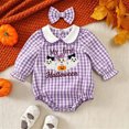 thumbnail image 2 of zuwimk My First Halloween Baby Girl Outfit Ghost Embroidery Smocked Romper Long Sleeve Striped Jumpsuit Cute Fall Clothes (3-6 Months,Purple), 2 of 9