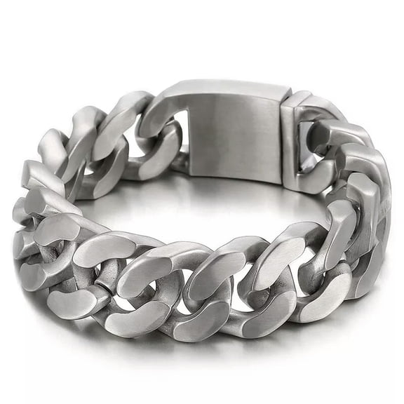 HOOUN 157g Stainless steel Gothic Sandy Curb Link Chain Bracelet For Mens 21mm 8.85''
