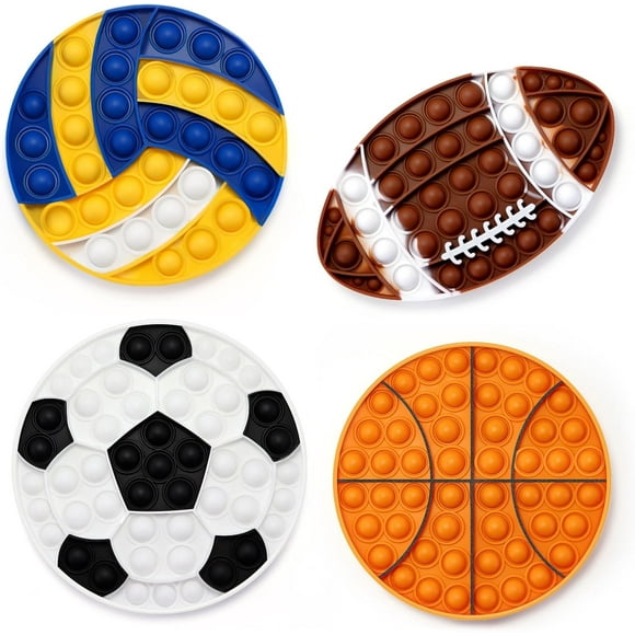 4 Pack Fidget Popper Toys Sports Set - Silicone Push Bubble Sensory Toys for Stress Relief & Relaxation, Anxiety Relief Toys for Kids Adults, Perfect School Classroom Party Favors Gifts