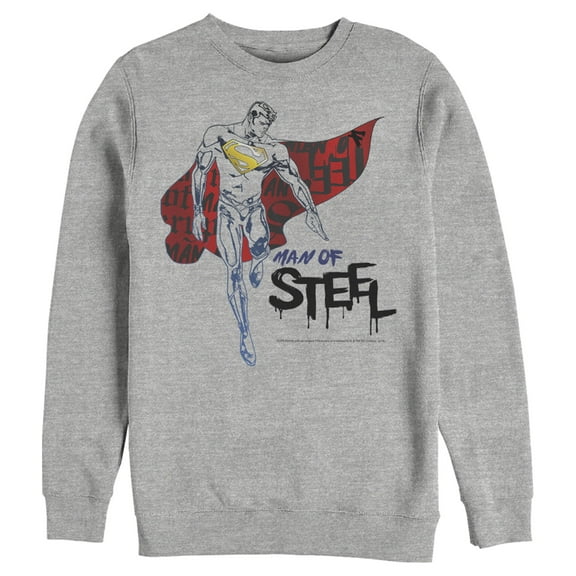 Men's Superman Man of Steel Paint Drip Sweatshirt Athletic Heather Large