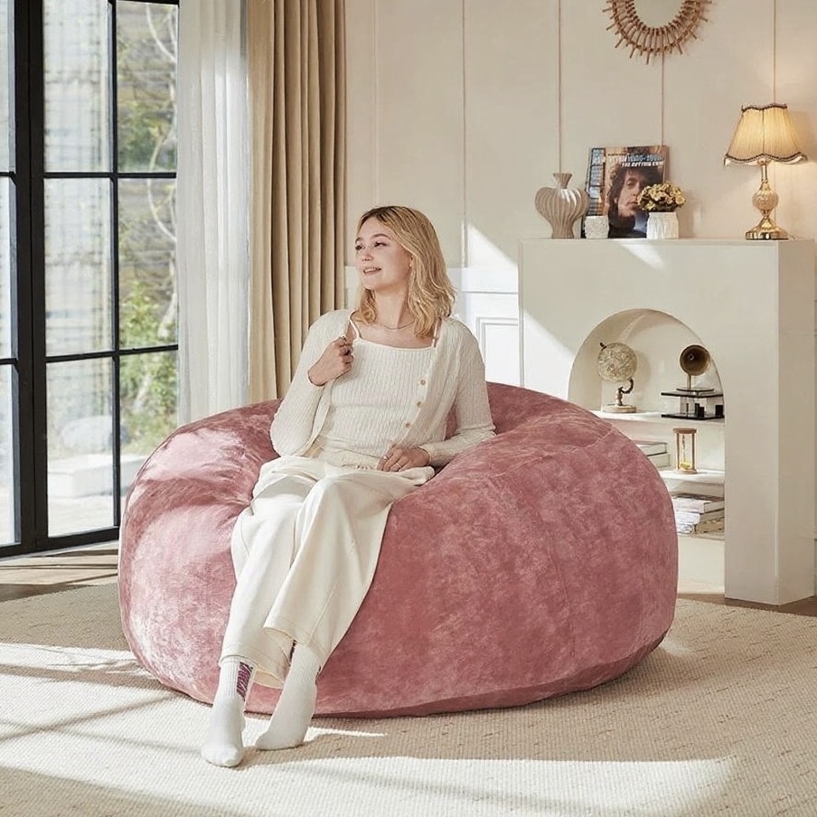 5FT Bean Bag Chair for Adults & Kids -Plush Lounger Memory Foam Lazy Round Sofa,Pink