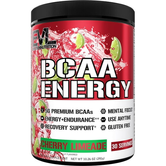 BCAA Powder - Evlution Nutrition Pre Workout BCAA Energy Powder 30 Servings - EVL BCAA Amino Acids Endurance & Muscle Recovery Drink - Cherry Limeade Flavor with Vitamin B12 & Vitamin C