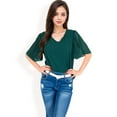 thumbnail image 2 of Women's V-Neck Blouse with Pleated Chiffon Flutter Sleeves- Olive Green,Large, 2 of 7