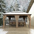 thumbnail image 2 of M optimized 12'x20' Hardtop Wood Gazebo, with Double Metal Roof, Heavy-Duty Wooden Frame, Net, and Curtain, Permanent Building for Patio, Deck, Backyard, Lawn, Garden, 2 of 7