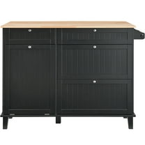 KFFKFF Kitchen Cart, 50" Wooden Surface for Breakfast Prep, Includes Trash Unit for 10 Gallon, Country Style Dining Table with Extendable Side, Handy Towel Holder, Drawer, in Black