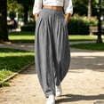 thumbnail image 2 of Bovxnpu Womens Casual Athletic Pants Lounge Pants High Waist Pleated Cotton Linen Wide Leg Loose Casual Pants, 2 of 8