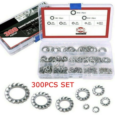 

300pcs/Set Tooth Lock Washers 304 Stainless Steel External Star Assortment Kit