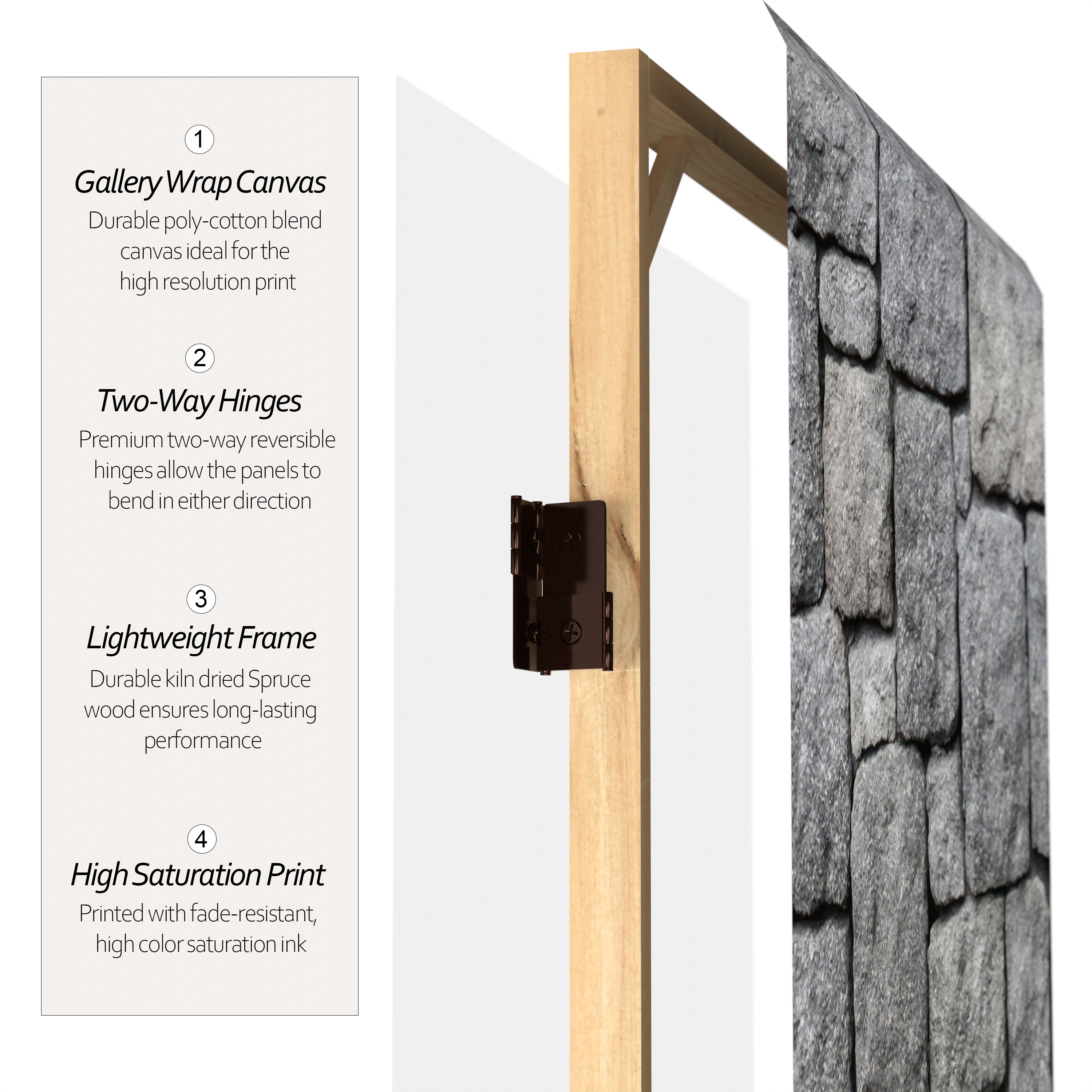 Red Lantern 6 ft. Tall Medieval Stone Room Divider - 3 Panels, Canvas, Grey