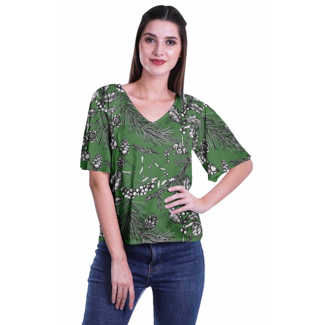 Moomaya Blouse d'Été Boho à Manches Courtes en Rayonne Imprimée pour Femmes