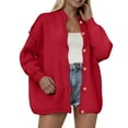 thumbnail image 2 of idosla Womens Cropped Cardigans Trendy 2025 Ruffle Open Front Chunky Knit Sweater Oversized Button Down Fall Clothes (Red, L), 2 of 7