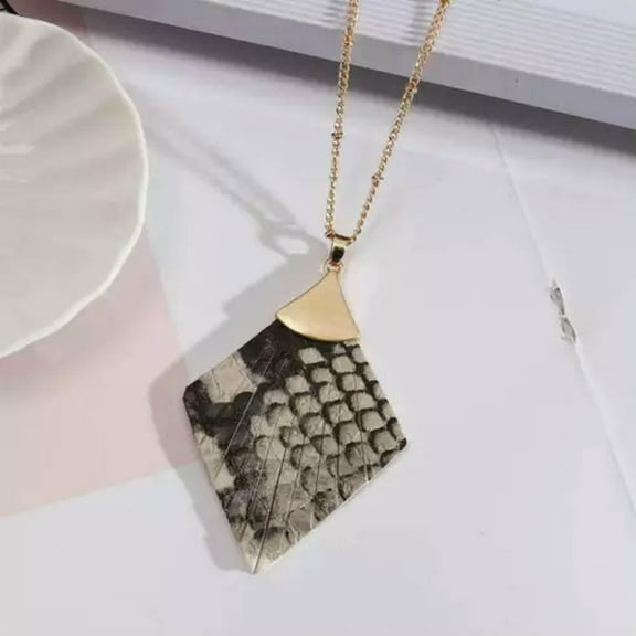 Bohemia Acetate Shell Puka Pendant Necklace Leopard Leather Triangle Jewelry