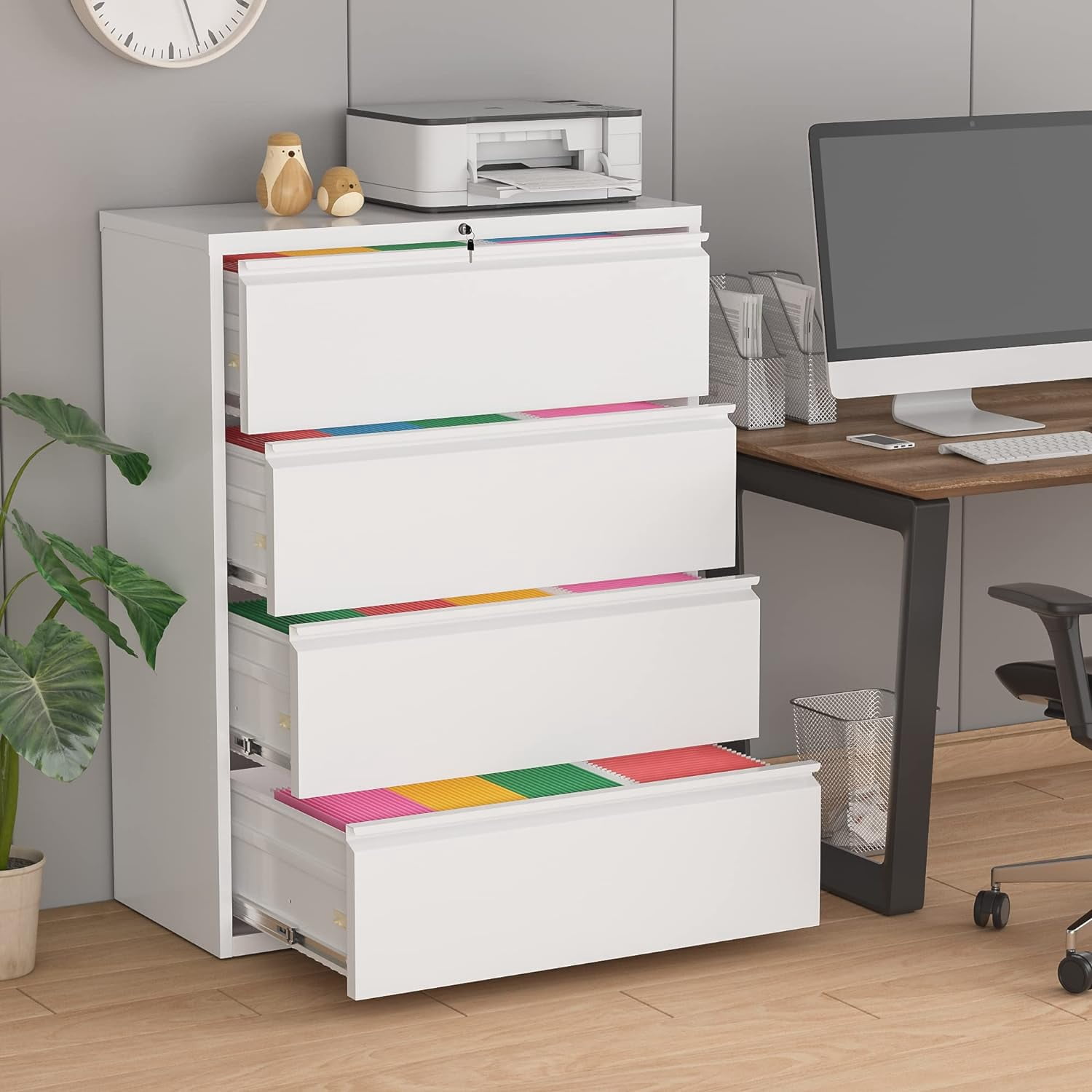 SOLAURA Metal Lateral File Cabinet with 4 Drawers for Office, Home, School, White