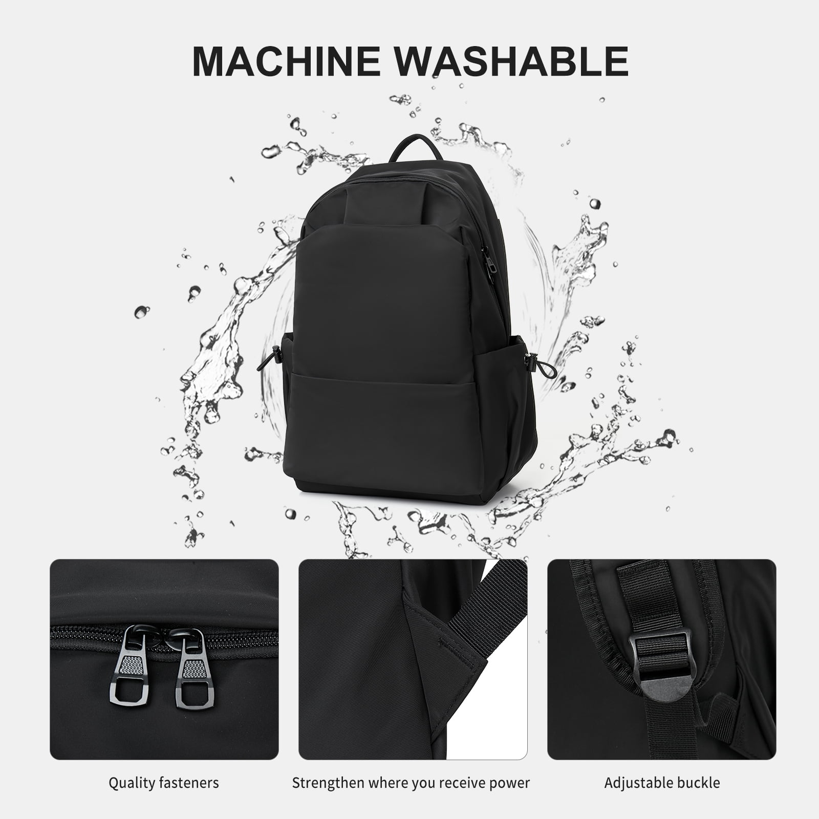 BJLFS Unisex Lightweight Water-Resistant Backpack, Black
