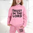 thumbnail image 2 of Zhuashum Girl Clothes 8-9 Years Long Sleeved Hoodie Set Solid Color Letter Prinrt Hooded Pant Set Cute Daily Wear Pink, 2 of 6