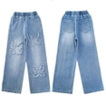 thumbnail image 6 of oqasdz Girls Wide Leg Denim Pants with Embroidery and Applique Patchwork Stretch Jeans for Youth Versatile Casual Dailywear, 6 of 7