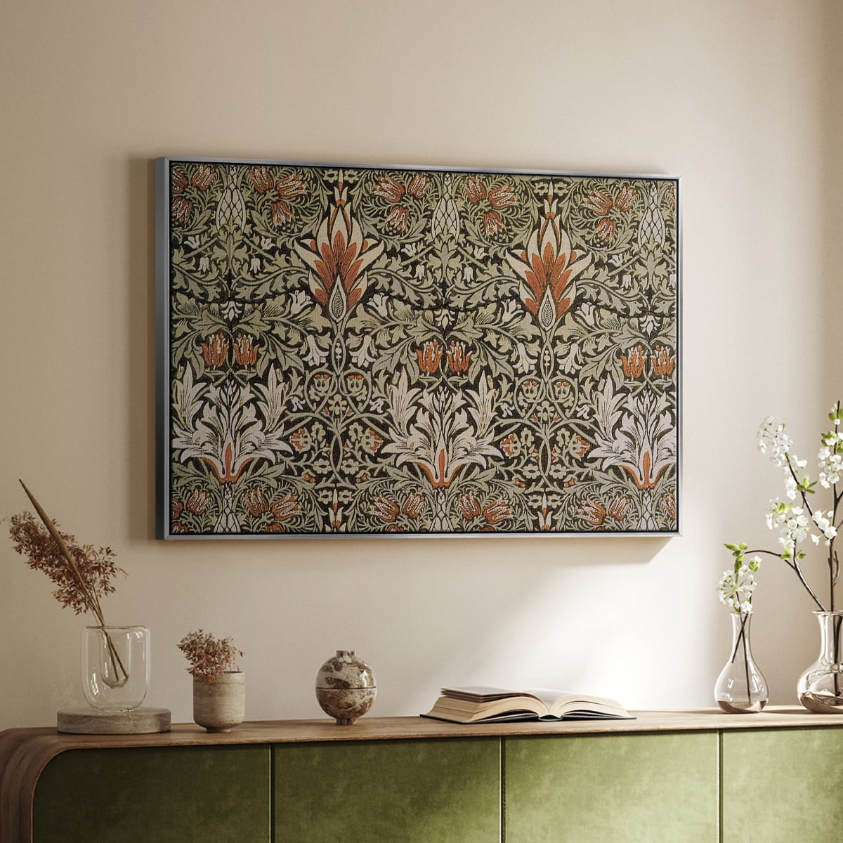Vintage Abstract Print-LVI Framed in Silver Wood Gallery Wrapped Canvas 17 in. x 25 in.