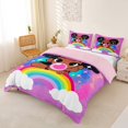 thumbnail image 3 of Castle Fairy Black Girl Duvet Cover King,Vibrant Rainbow Stars Print King Bedding,Magenta Black Gold,1 Duvet Cover and 2 Pillowcases, 3 of 6