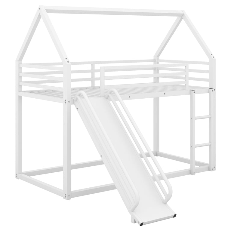 Euroco Twin Over Twin House Bunk Bed with Slide, White photo 6