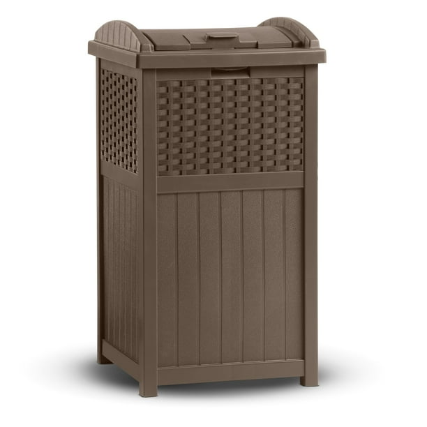 Suncast 33 Gallon Hideaway Trash Can for Patio Brown