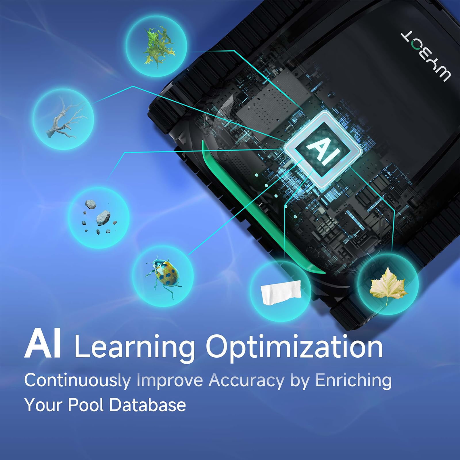 WYBOT S2 Vision Cordless Robotic Pool Cleaner, AI Vision Debris Detection, Brushless Motor, Wall & Waterline Cleaning, App Control, for Inground Pools up to 3229 Sq.Ft, Black & Green