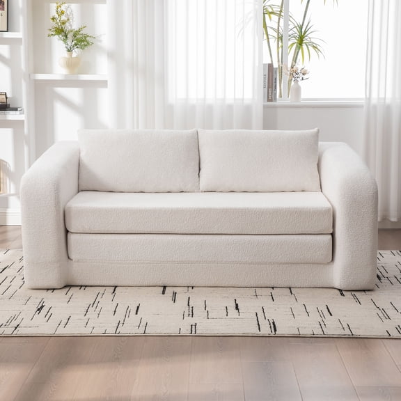 CQSXDA 71 Inch 2-in-1 Pull Out Foldable Loveseat Sofa Bed With Armrest And Backrest Cushions, Chenille Cloud Mattress Couch