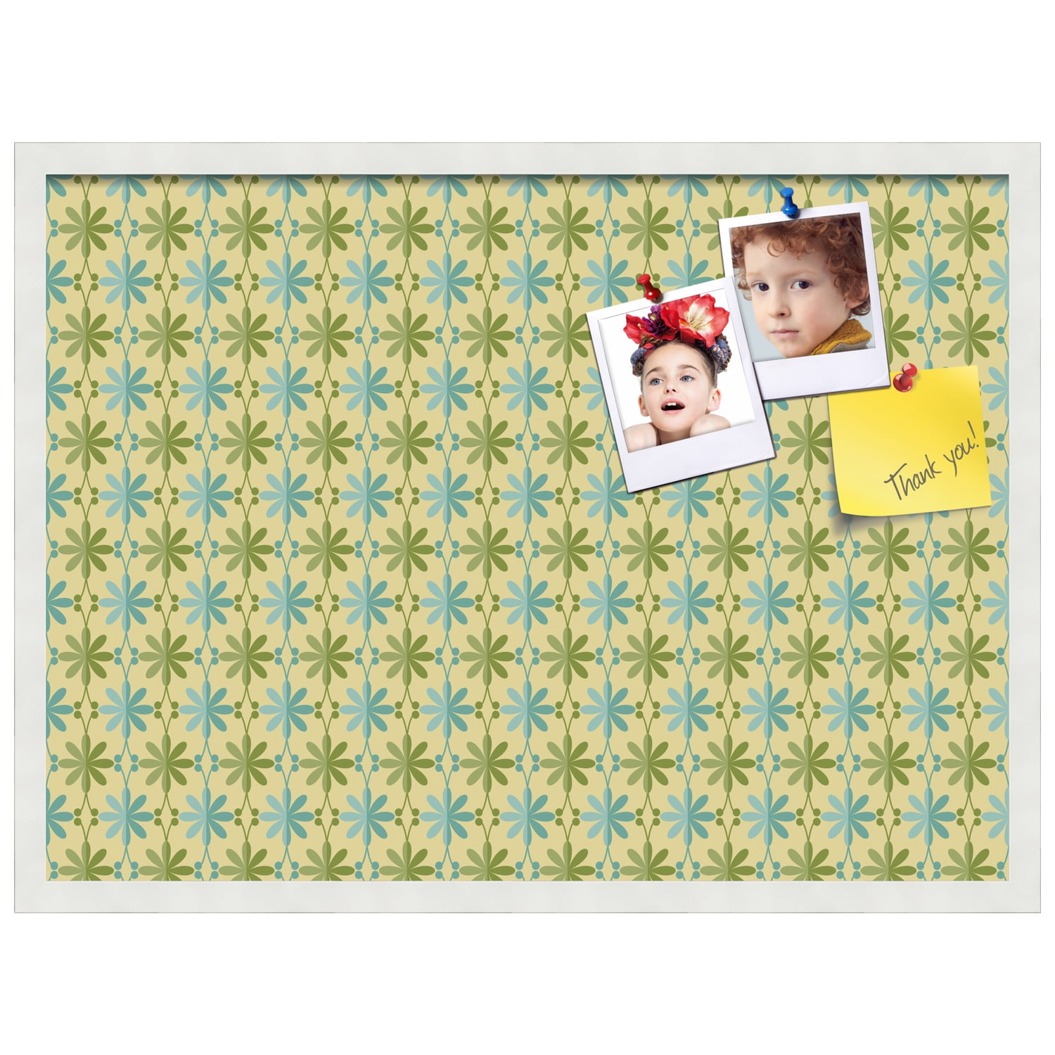 PinPix 30x22 Custom Cork Bulletin Board Floral Blue And Green Poster Board Has a Fabric Style Canvas Finish, Framed in Floral Blue And Green, by ArtToFrames (PinPix-551)