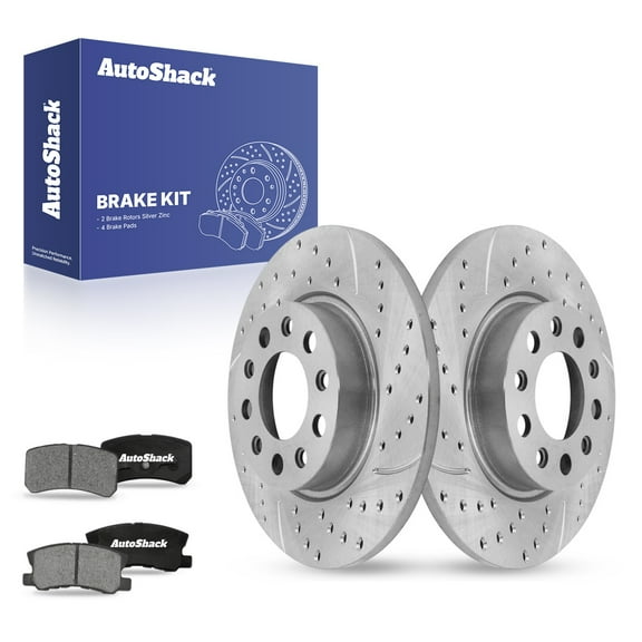AutoShack 10.94" (278 mm) Rear Solid Drilled & Slotted Brake Rotors Coated   Ceramic Brake Pads | Replacement for 2017 Jeep Compass | Silver Zinc Coated | 6-PC Brake Kit | SilverShield Pro