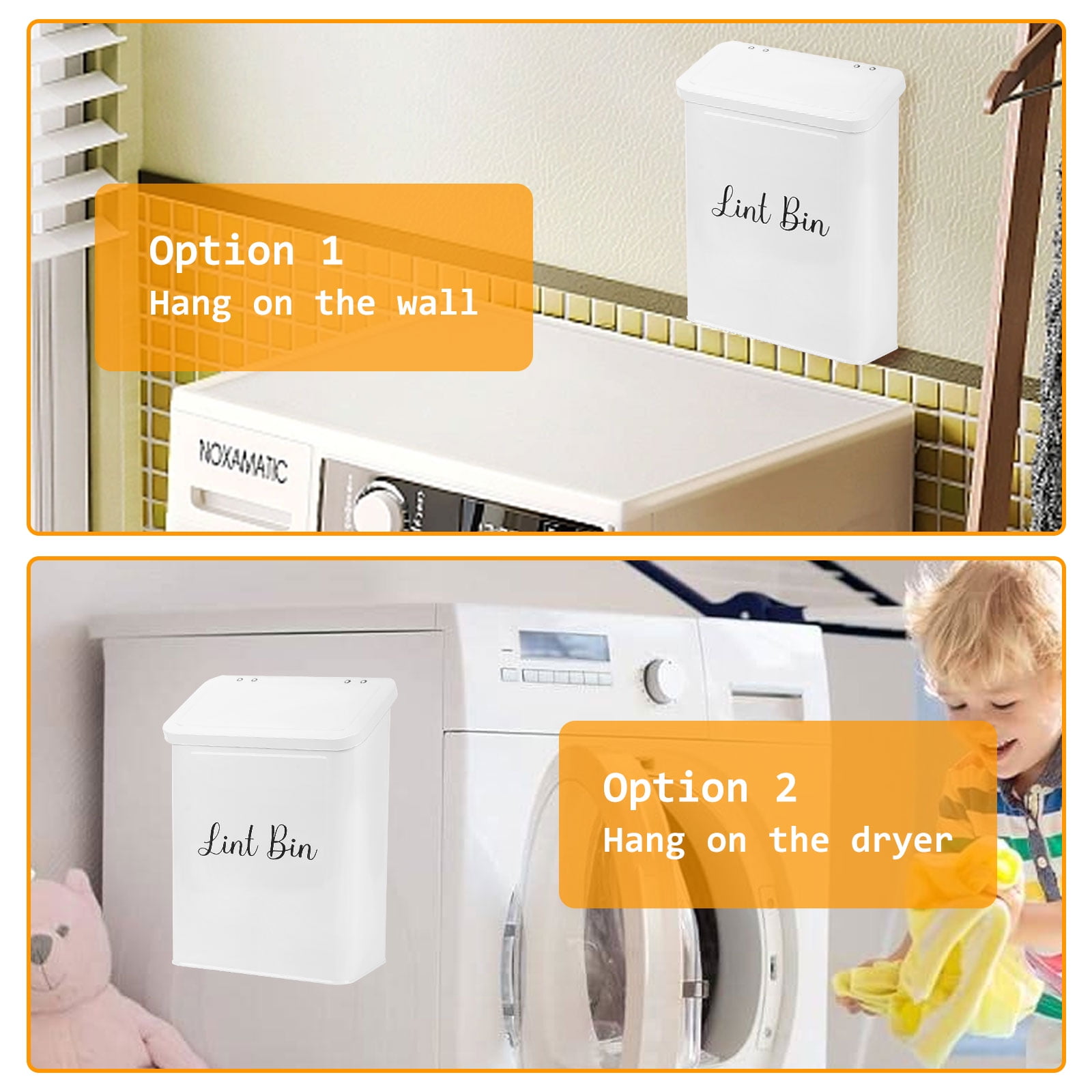 Bigking Lint Bin for Laundry Room Organization and Storage, Includes Magnetic Hook & Lint Brush, Wall-Mounted Laundry Dryer Bin for Laundry Room Decor, Space-Saving Trash Can