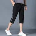 thumbnail image 5 of zeranth 3/4 Pants Solid Color Stretchy Men Drawstring Pockets Cropped Trousers for Sports, 5 of 7