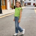 thumbnail image 6 of Auroural Toddler Girls Summer Clothes 5T Girls Ruffle Sleeve Drawstring Crop Tops with Cute Embroidery - Casual Summer T-Shirt for Kids 2-10 Years, 6 of 7
