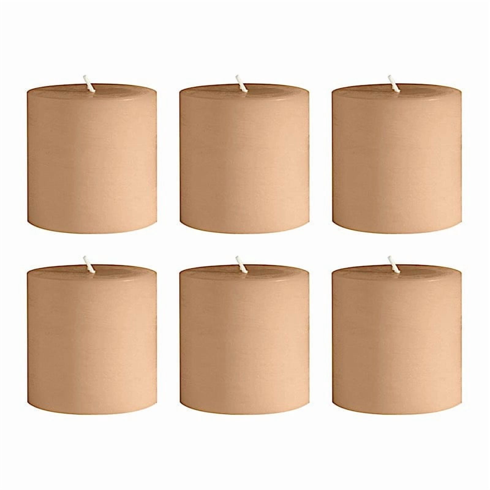Balsa Circle 6 Beige 3x3 in Dripless Round Unscented Wax Pillar Candles Party Wedding Reception Centerpieces Event Home Decorations Supplies